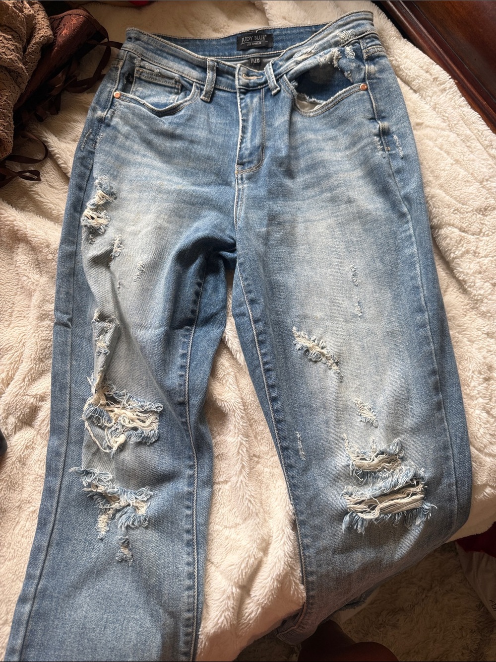 Judy Blue Light Blue Distressed Boyfriend Jeans